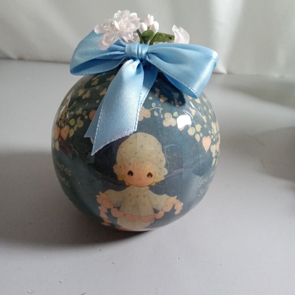 Precious Moments 1990 Satin Ball Ornament You Have Touched So Many Hearts Teal